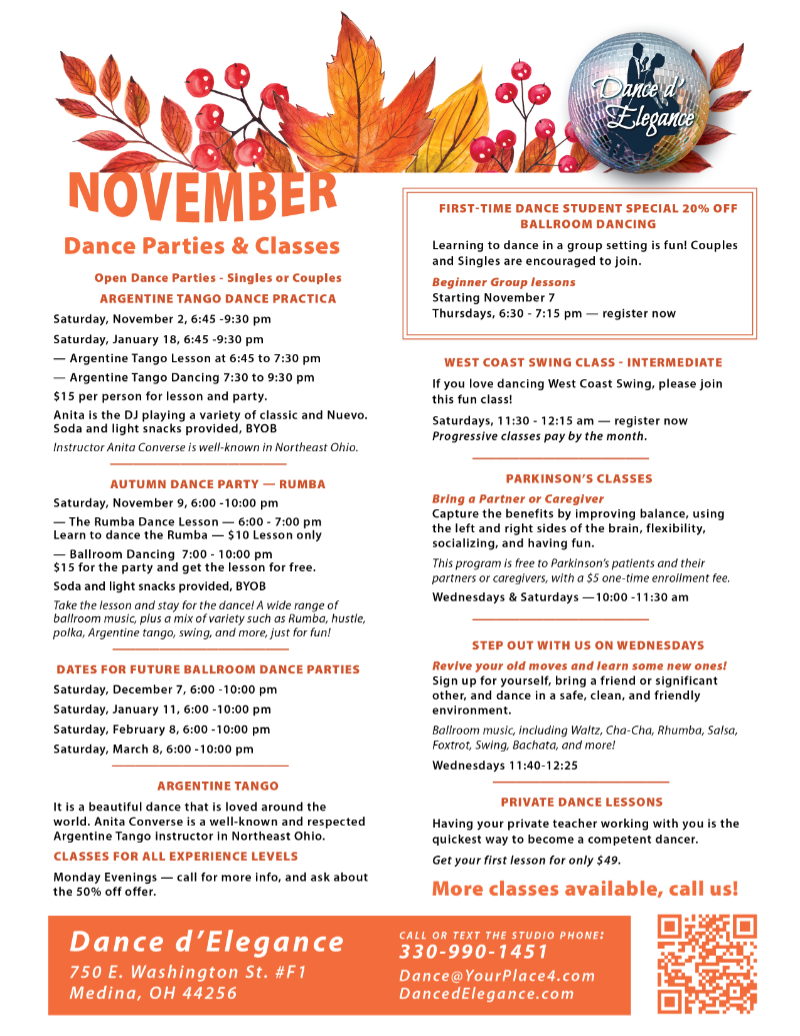 Dance d Elegance Newsletter -November Dance Classes 2024